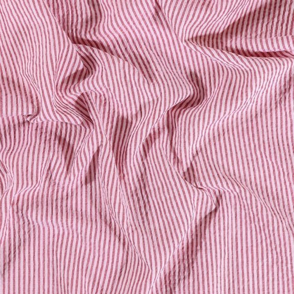 Tissu Seersucker Rayures Rouges sur fond Blanc - Par 10 cm