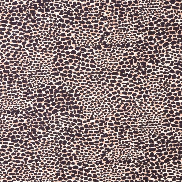 Tissu Jersey Viscose Panthère Bleu marine et taupe sur fond Ecru - Par 10 cm