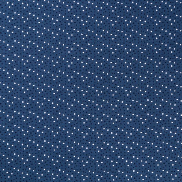 Tissu Coton Petites étoiles Blanches et bleu marine sur fond Bleu nuit - Par 10 cm
