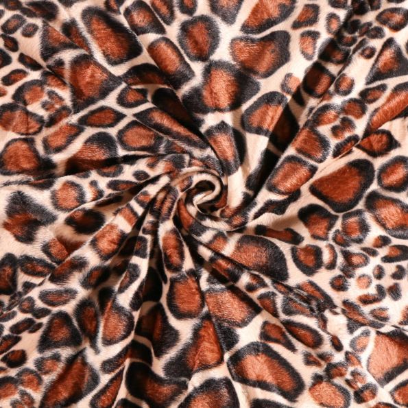Tissu Velours Peau de bête Girafe Beige et Marron - Par 10 cm