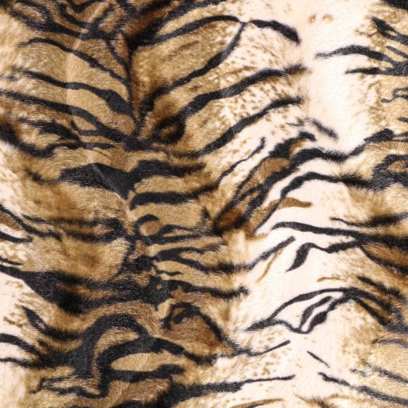 Tissu Velours Peau de bête Tigre Beige et Marron - Par 10 cm