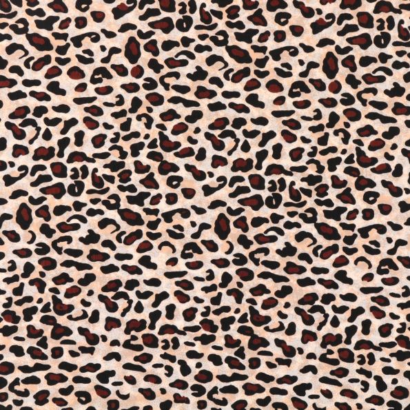 Tissu Satiné Tâches Léopard marron et noires sur fond Beige - Par 10 cm