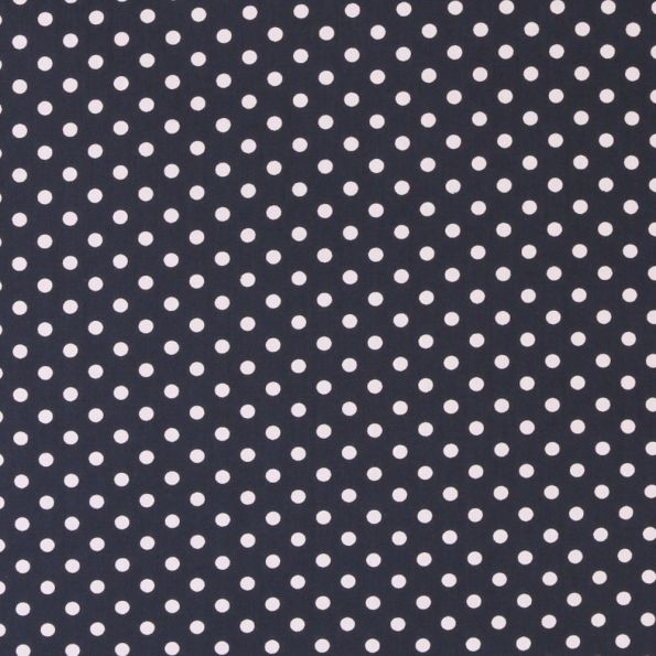 Tissu Coton imprimé Bleu marine Pois 8 mm Blancs - Par 10 cm