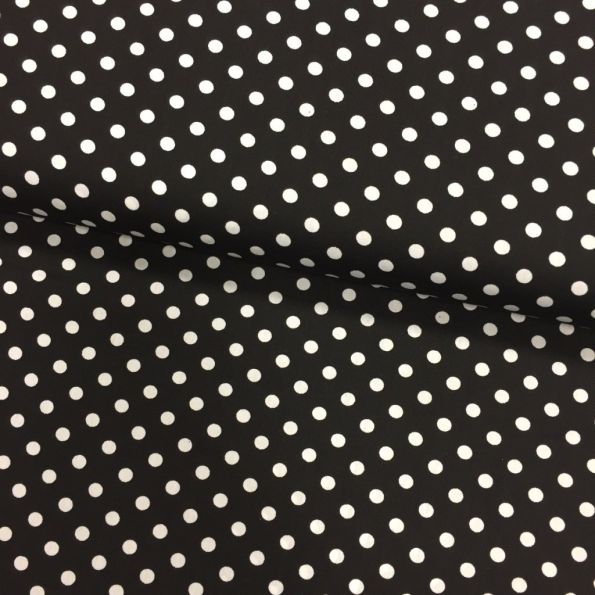 Coupon Tissu Coton imprimé Noir Pois 8 mm Blancs - Coupon de 20 cm