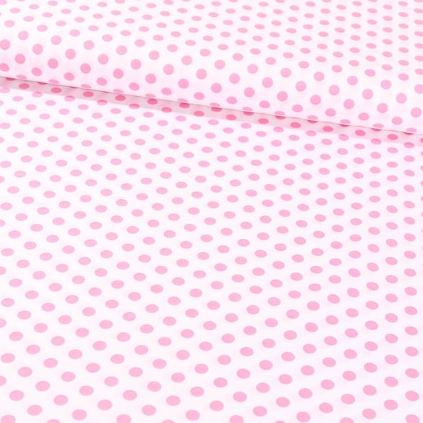 Tissu Coton Imprimé Pois 8 mm Rose sur fond Blanc - Par 10 cm