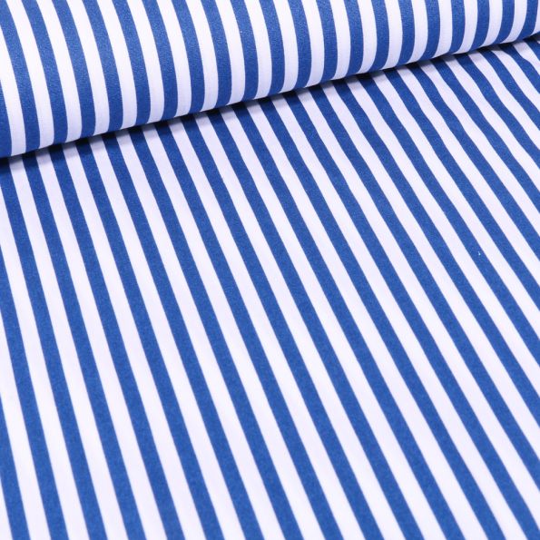 Tissu Coton imprimé Rayures 5 mm bleu roi sur fond Blanc - Par 10 cm