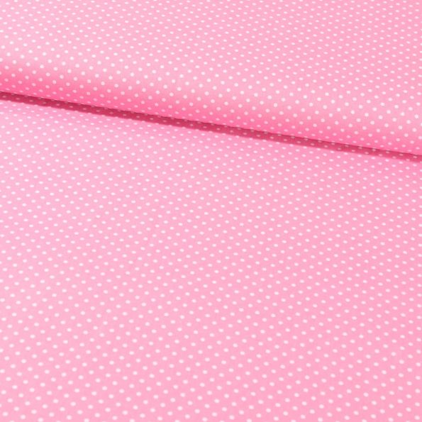 Tissu Coton Imprimé Pois 2 mm Blancs sur fond Rose - Par 10 cm