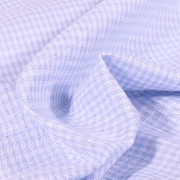 Tissu Vichy Mini carreaux 3 mm Bleu ciel - Par 10 cm