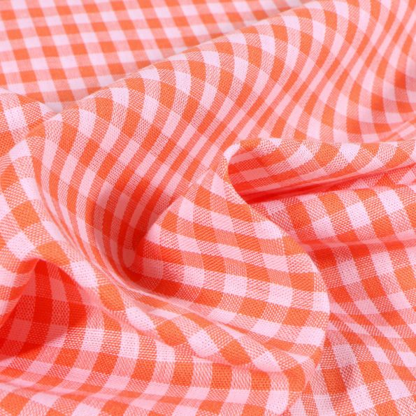 Tissu Vichy  Petits carreaux 5 mm Orange - Par 10 cm