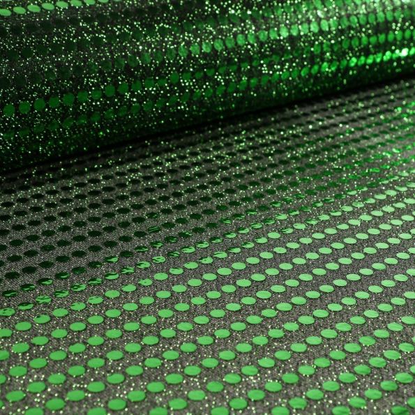 Tissu Jersey Paillettes Vertes sur fond Noir - Par 10 cm