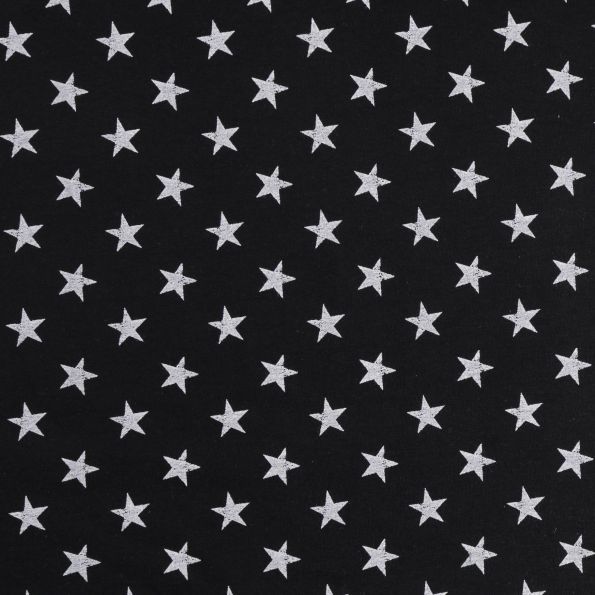 Tissu Sweat léger envers gratté Etoiles Grises sur fond Bleu marine - Par 10 cm