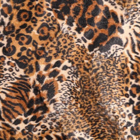 Tissu Velours Peau de bête Léopard Beige et Marron - Par 10 cm