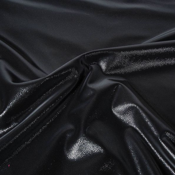 Tissu Simili cuir d'habillement souple brillant uni Noir - Par 10 cm