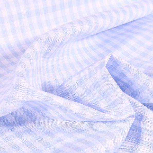 Tissu Vichy Petits carreaux 5 mm Bleu ciel - Coupon de 3 mètres