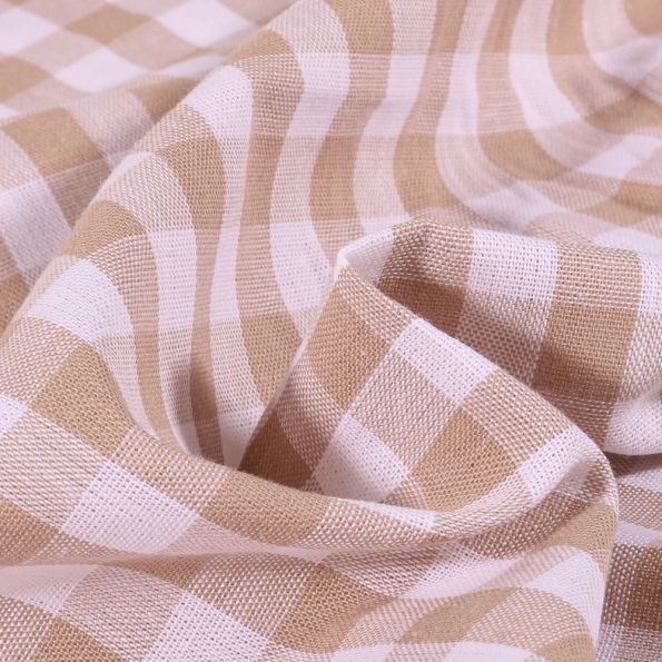 Tissu Vichy Grands carreaux 10 mm Beige - Coupon de 3 mètres