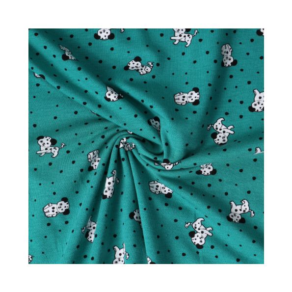 Tissu Jersey Coton imprimé Dalmatien sur fond Bleu - Par 10 cm