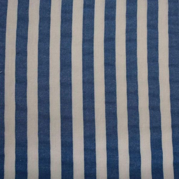 Tissu Coton imprimé Marina rayures Bleues jean sur fond Blanc - Par 10 cm