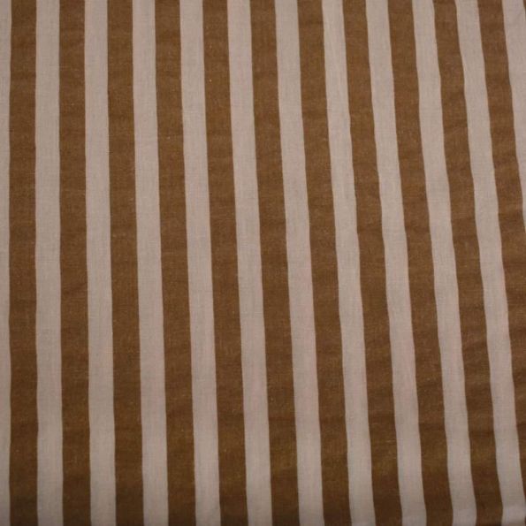 Tissu Coton imprimé Marina rayures Marron sur fond Pêche - Par 10 cm