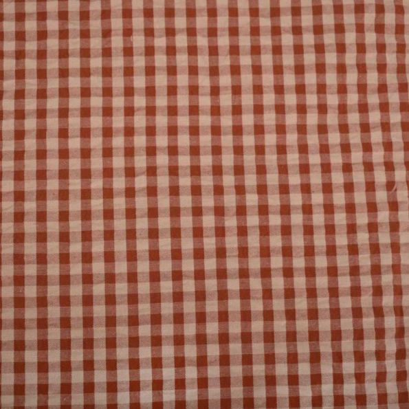 Tissu Vichy Petits carreaux 5 mm Terracotta sur fond Beige - Par 10 cm