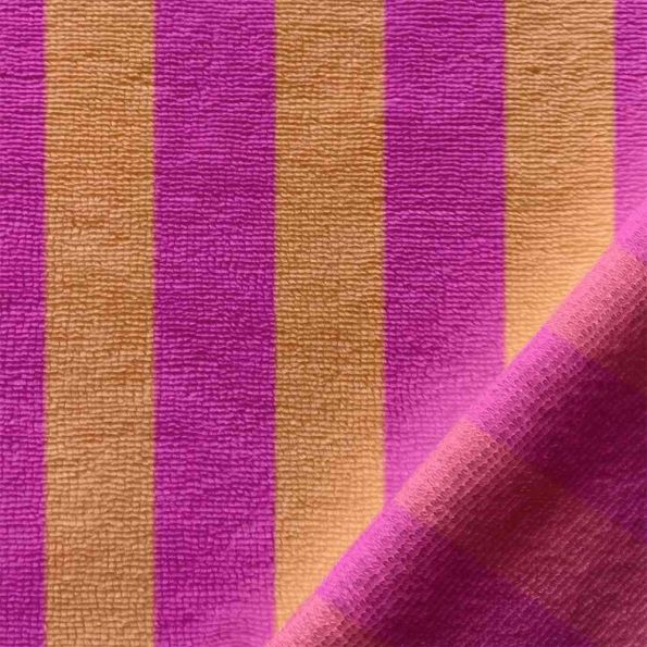 Tissu Micro Eponge à rayures Melon et Bonbon - Par 10 cm