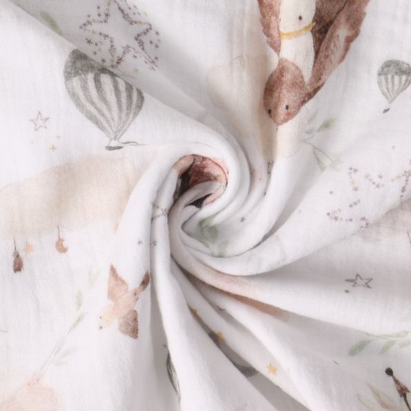 Tissu Double gaze de Coton Ballade Enchantée sur fond Blanc - Par 10 cm