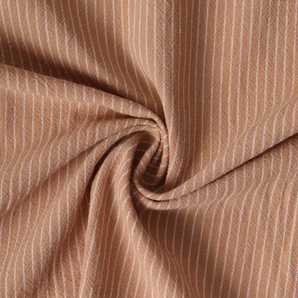 Tissu Polycoton  Victor rayures Blanches 3mm sur fond Beige nougat - Par 10 cm