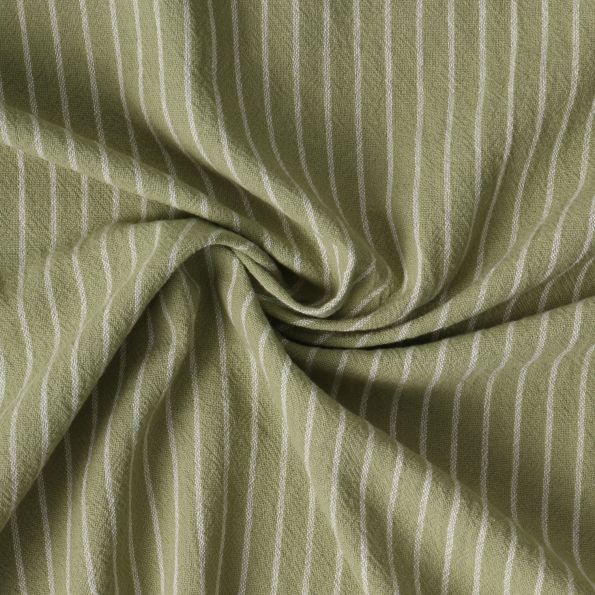 Tissu Polycoton Hugo rayures Blanches 5 mm sur fond Vert olive - Par 10 cm