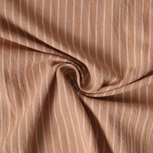 Tissu Polycoton Victor rayures Blanches 5mm sur fond Beige nougat - Par 10 cm