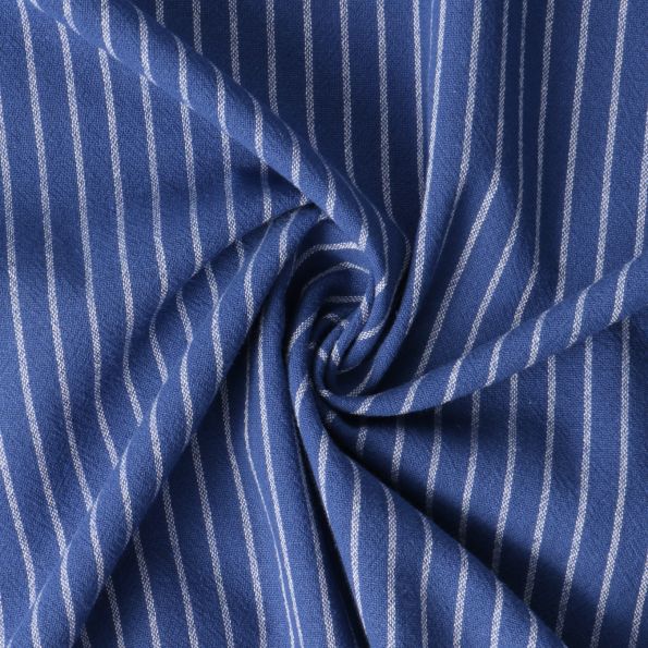 Tissu Polycoton Louis rayures Blanches 5mm sur fond Bleu marine - Par 10 cm