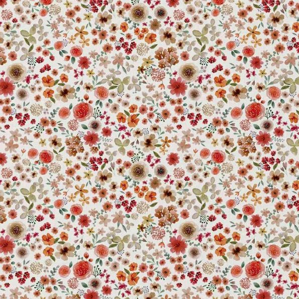 Tissu Coton imprimé Allegra fleurs Rouges sur fond Blanc cassé - Par 10 cm