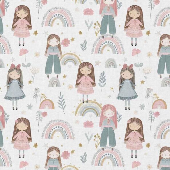 Tissu Popeline de Coton  Talina sur fond Blanc - Par 10 cm