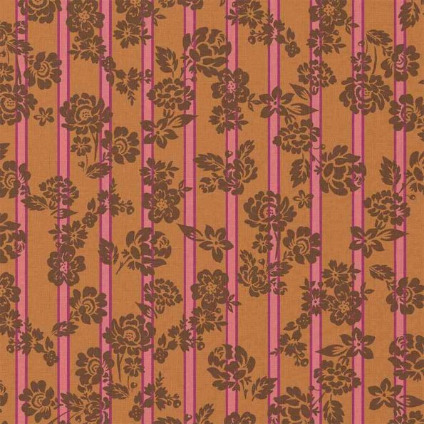 Tissu Coton imprimé Sabina fleurs Marrons sur fond Ocre - Par 10 cm