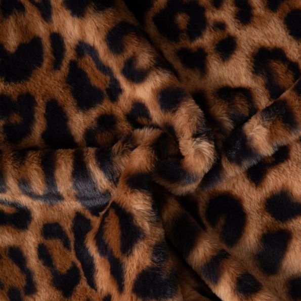 Tissu Fausse fourrure Léna léopard Noir sur fond Caramel - Par 10 cm