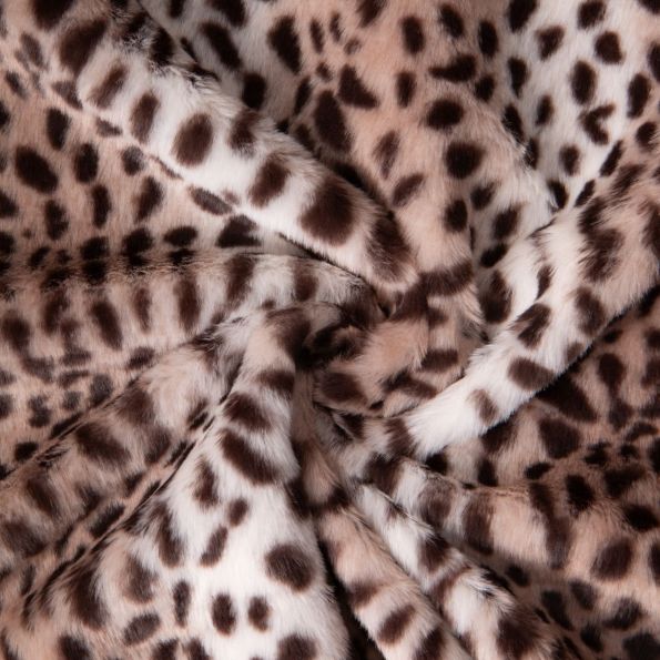 Tissu Fausse fourrure Léna guépard Noir sur fond Brun - Par 10 cm