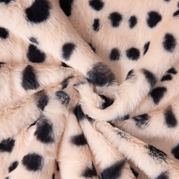 Tissu Fausse fourrure Léna serval noir sur fond Crème - Par 10 cm