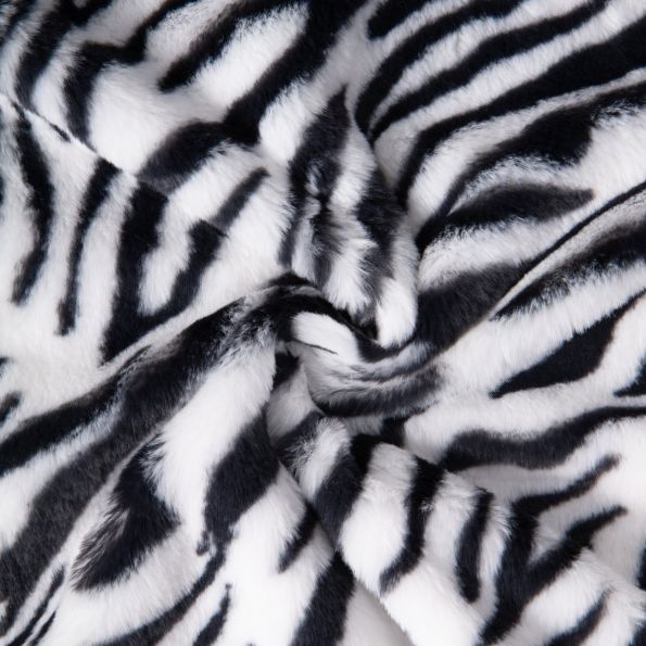 Tissu Fausse fourrure Léna Zébré Noir sur fond Blanc - Par 10 cm