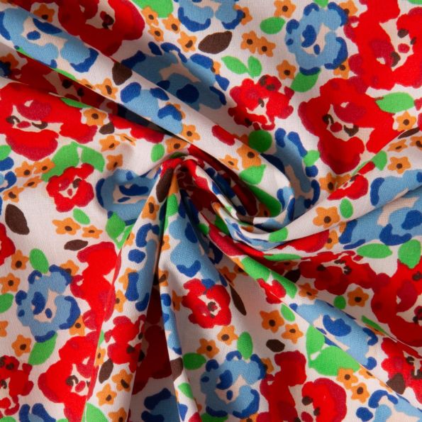 Tissu Coton imprimé Arty Fleuris Odalie sur fond Ecru - Par 10 cm