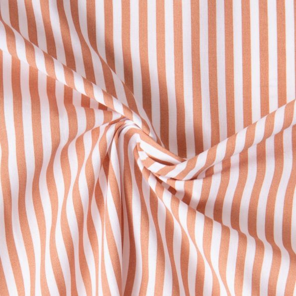 Tissu Coton imprimé Arty Edoua rayures noisette sur fond Blanc - Par 10 cm