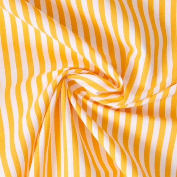 Tissu Coton imprimé Arty Edoua rayures Jaune sur fond Blanc - Par 10 cm