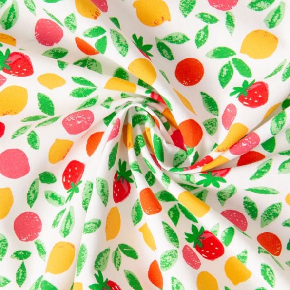 Tissu Coton imprimé Arty Navel Fraises, Citrons, Oranges sur fond Blanc - Par 10 cm