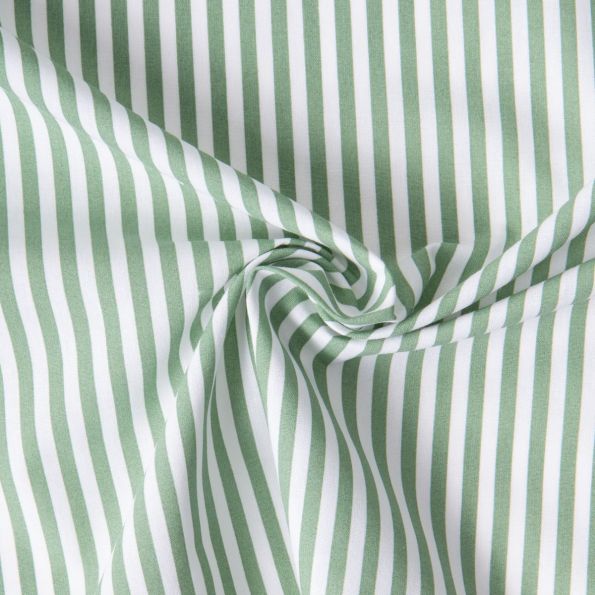 Tissu Coton imprimé Arty Edoua rayures Vert sur fond Blanc - Par 10 cm