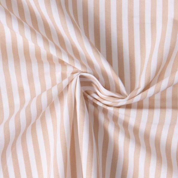 Tissu Coton imprimé Arty Edoua rayures Beige sur fond Blanc - Par 10 cm