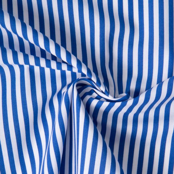 Tissu Coton imprimé Arty Edoua rayures Bleu sur fond Blanc - Par 10 cm
