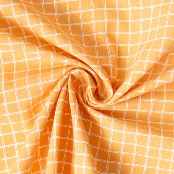 Tissu Coton imprimé Arty Jules quadrillage Blanc sur fond Jaune - Par 10 cm