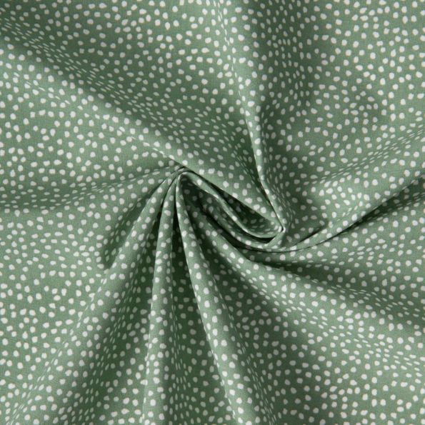 Tissu Coton imprimé Arty Tassin tacheté Blanc sur fond Vert sauge - Par 10 cm