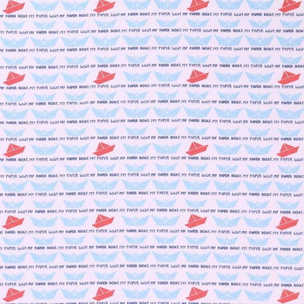 Tissu Jersey Arty Bateaux en papier Bleu ciel et orange sur fond Blanc - Par 10 cm