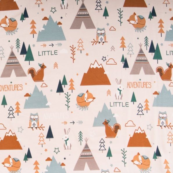 Tissu Jersey Coton Arty Yellowstone Tamias Marron / Vert - Par 10 cm