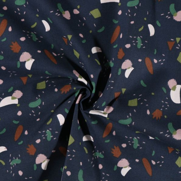 Tissu Toile de Coton Arty Formes abstraites sur fond Bleu marine - Par 10 cm