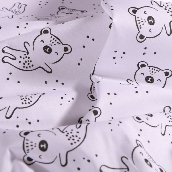Tissu Coton imprimé Arty Oursons dessinés sur fond Blanc - Par 10 cm