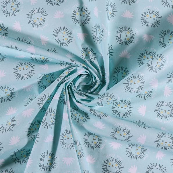 Tissu Coton imprimé Arty Tête de lion sur fond Bleu clair - Par 10 cm